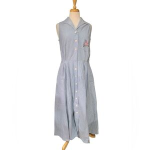 Vintage 90’s era blue chambray sleeveless dress with floral picket size 12